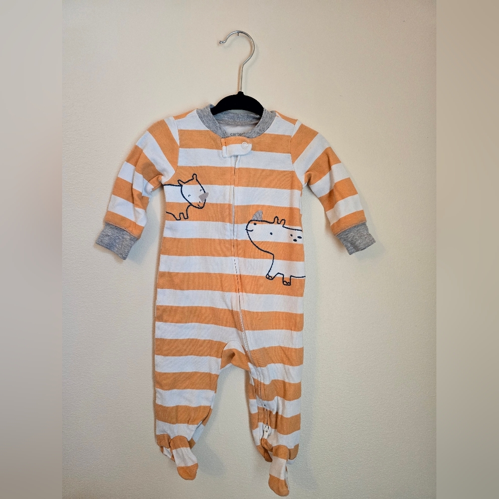 6m Carter's Striper Dinosaur Footed Onesie Pajamas